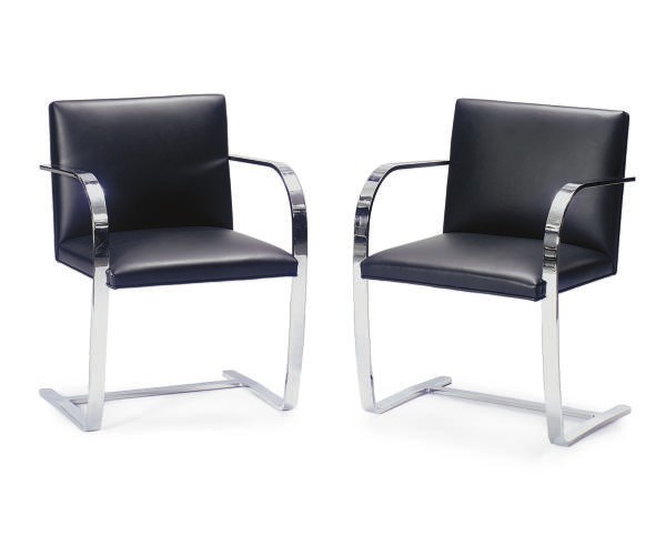 A PAIR OF STAINLESS STEEL AND LEATHER 'BRNO' CHAIRS,