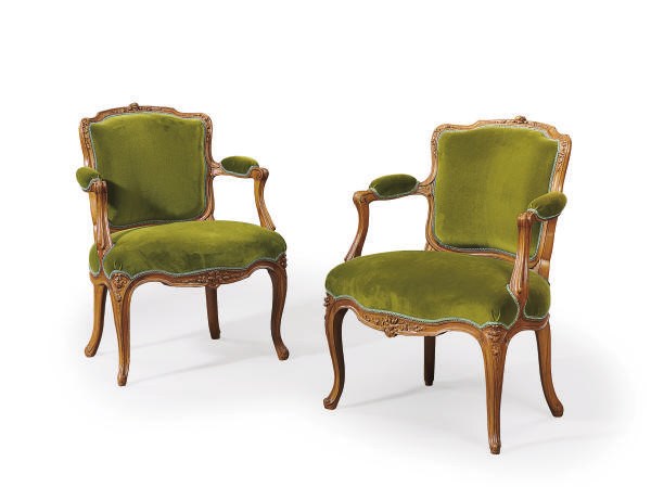A PAIR OF LOUIS XV WALNUT FAUTEUILS