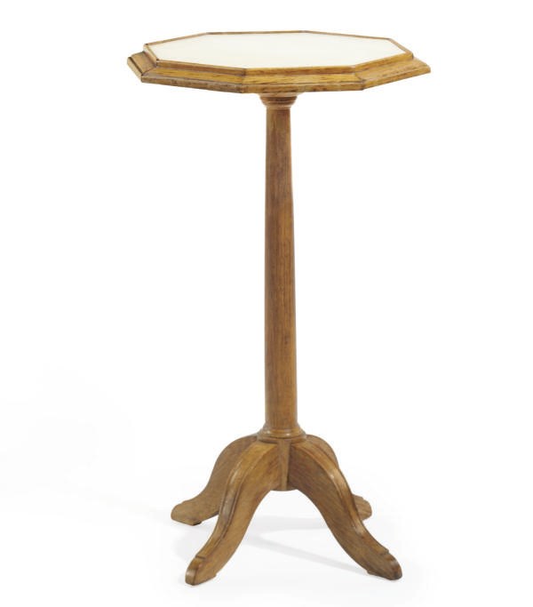 A FRENCH OAK AND PARCHMENT GUERIDON,