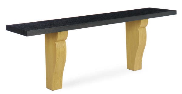 A STAINED AND EBONIZED OAK CONSOLE TABLE,