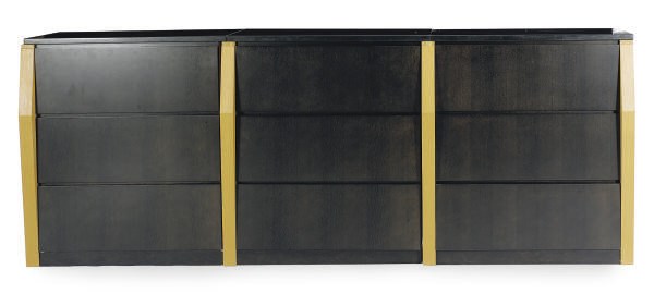 A STAINED AND EBONIZED OAK GRANITE TOP CREDENZA