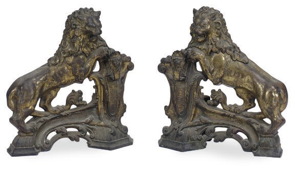 A PAIR OF GILT-BRONZE FIGURAL CHENETS,