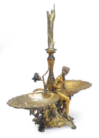 AN ART NOUVEAU-STYLE GILT-METAL FIGURAL CENTERPIECE,