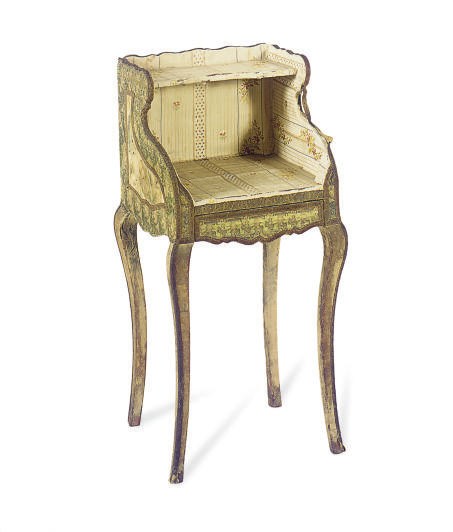 AN ITALIAN SILK AND METAL-THREAD COVERED NIGHT-TABLE,