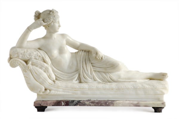 AN ITALIAN ALABASTER FIGURE OF A PAOLINA BORGHESE,