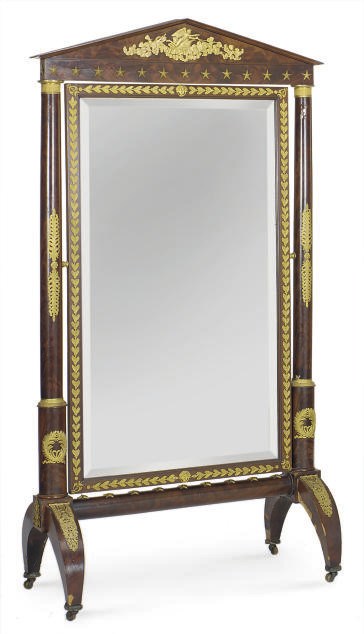 A FRENCH ORMOLU-MOUNTED MAHOGANY CHEVAL MIRROR,