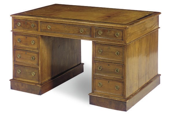 A VICTORIAN WALNUT PEDESTAL DESK,