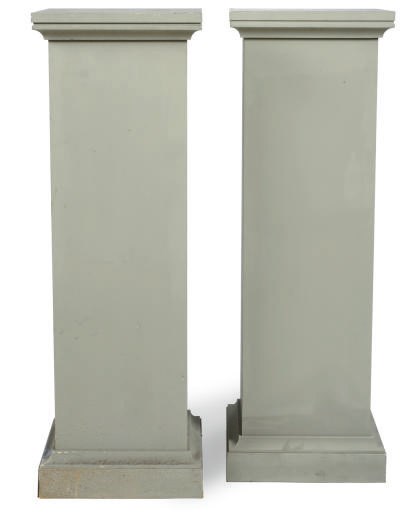NINE GREY-PAINTED PEDESTALS,