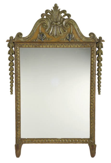 AN ITALIAN POLYCHROME-DECORATED MIRROR