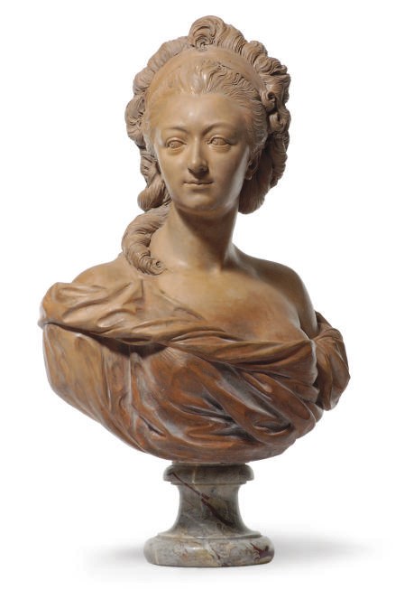 A FRENCH TERRACOTTA BUST OF A LADY,