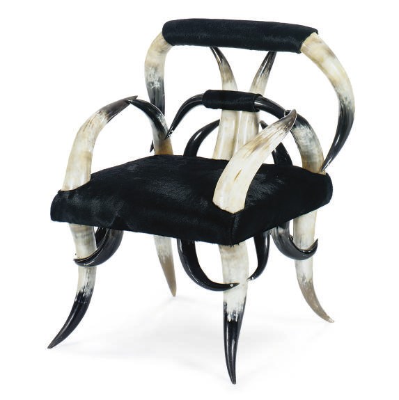A HORN AND PONYHIDE ARMCHAIR