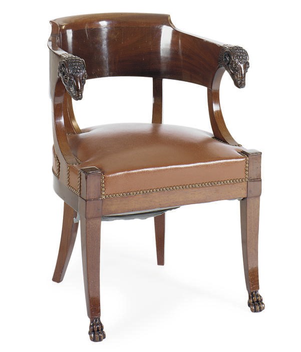 A FRENCH EMPIRE MAHOGANY FAUTEUIL,