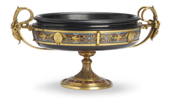A FRENCH ORMOLU, SLATE AND ENAMEL COUPE,