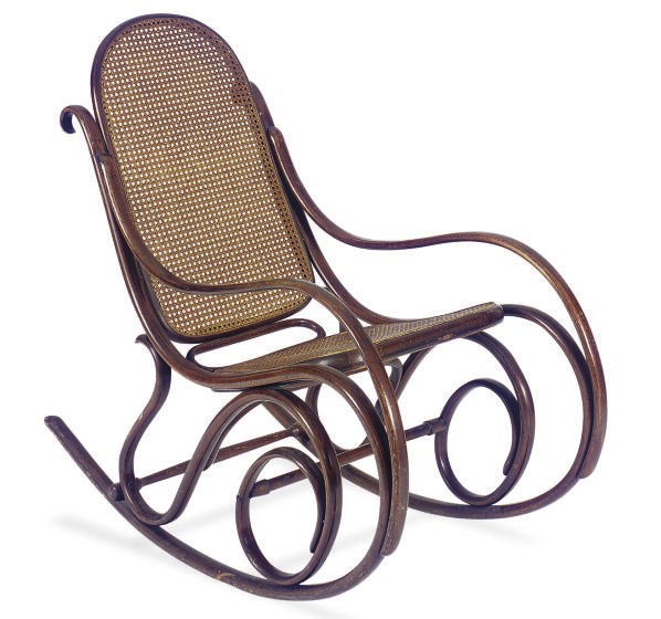 A VIENNESE BENTWOOD AND CANED ROCKING CHAIR,