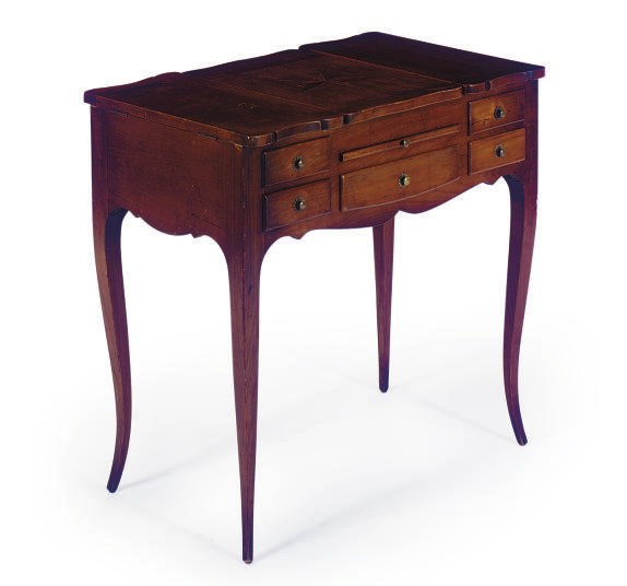A FRENCH PROVINCIAL FRUITWOOD AND WALNUT DRESSING TABLE,