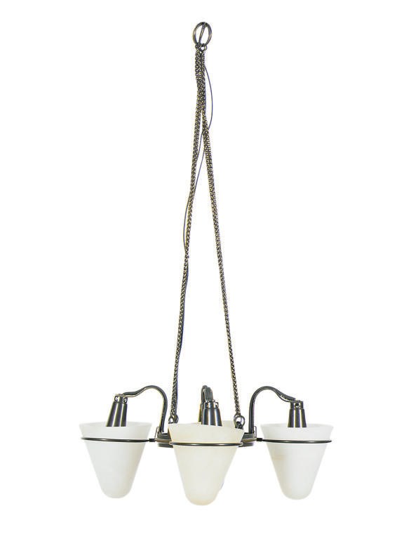 A SET OF THREE GILT-METAL AND ALABASTER FOUR-LIGHT CHANDELIERS,