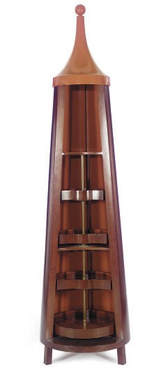 A MAHOGANY AND ORANGE LACQUERED OPEN STORAGE TOWER,