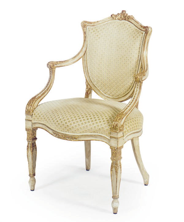 A NORTH EUROPEAN CREAM-PAINTED AND PARCEL-GILT OPEN ARMCHAIR,