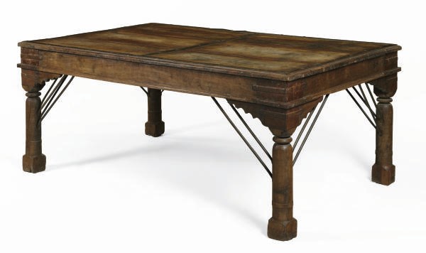 A COLONIAL IRON-MOUNTED HARDWOOD CENTER TABLE,