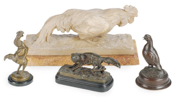 THREE FRENCH PATINATED BRONZE FIGURES OF ANIMALS,