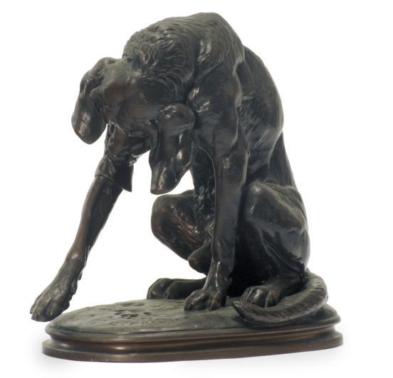 A FRENCH PATINATED BRONZE FIGURE OF A HOUND,