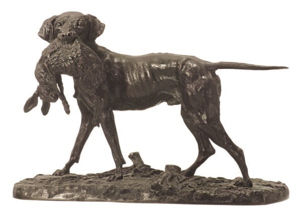 A FRENCH PATINATED BRONZE FIGURAL GROUP OF A POINTER AND HARE,