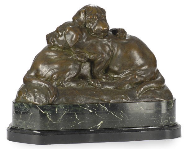 A FRENCH PATINATED BRONZE FIGURAL GROUP,