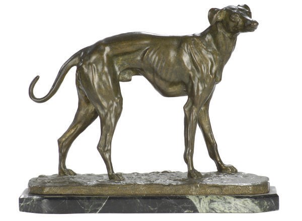 A FRENCH PATINATED FIGURE OF A HOUND,