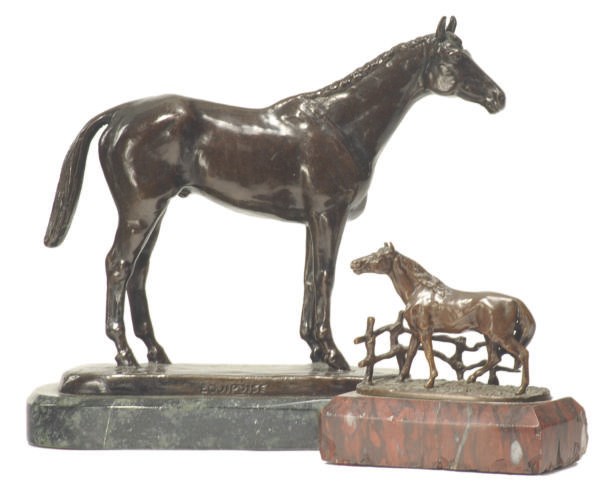 TWO PATINATED BRONZE FIGURES OF HORSES,