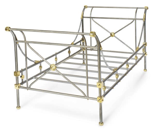 A STEEL AND BRASS CAMPAIGN BED,