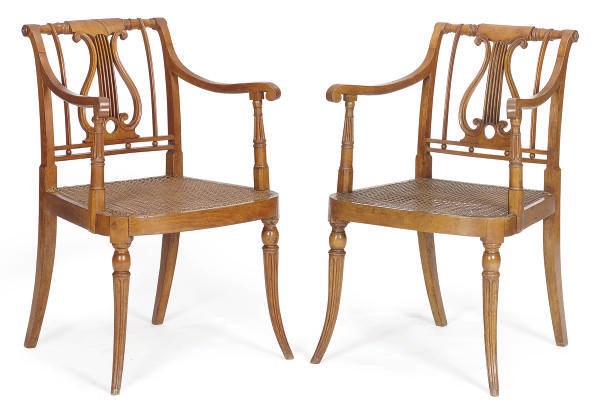 A PAIR OF FRENCH BEECHWOOD AND CANED FAUTEUILS,