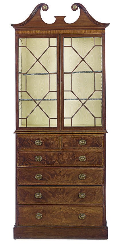 A GEORGE III MAHOGANY SECRETAIRE BOOKCASE,