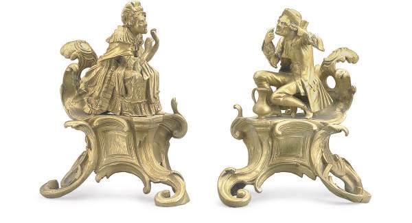 A PAIR OF LOUIS XV STYLE GILT-BRONZE FIGURAL CHENETS,