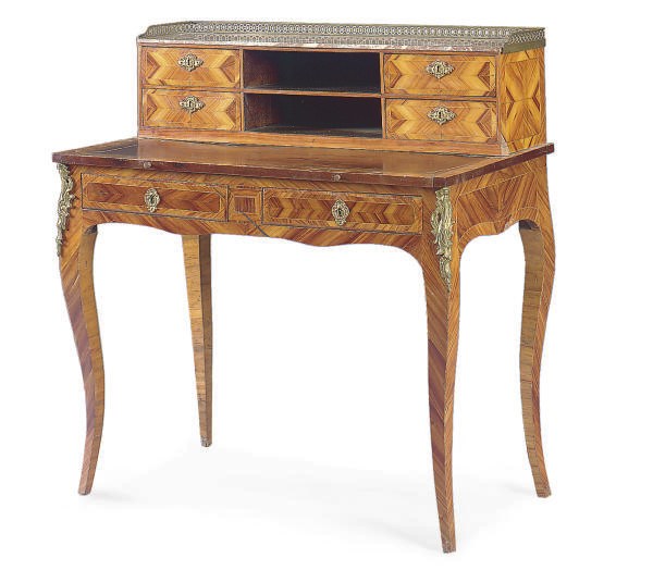 A LOUIS XV ORMOLU-MOUNTED TULIPWOOD BONHEUR DU JOUR,