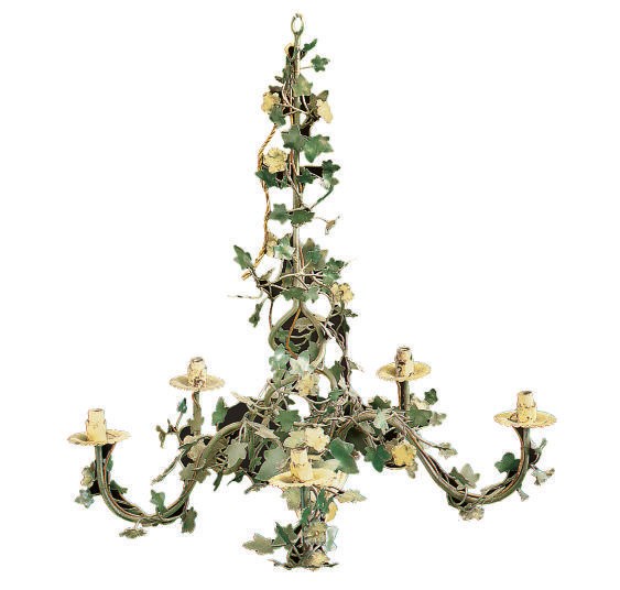 A LOUIS XV STYLE GREEN-PAINTED TOLE FIVE-LIGHT CHANDELIER,