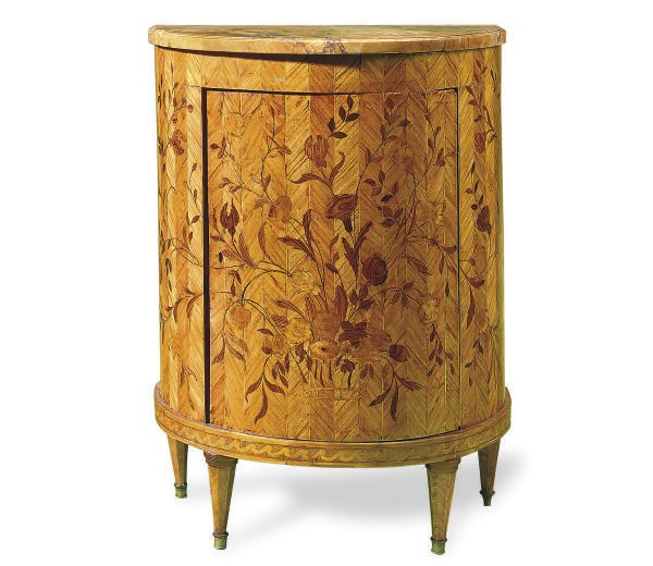 A FRENCH TULIPWOOD AND BOIS-DE-BOUT FLORAL MARQUETRY SIDE CABINET,