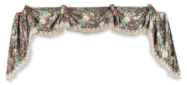 A GROUP OF CHOCOLATE BROWN GROUND AND FLORAL PRINT 'CHINTZ' CURTAINS AND PELMETS,
