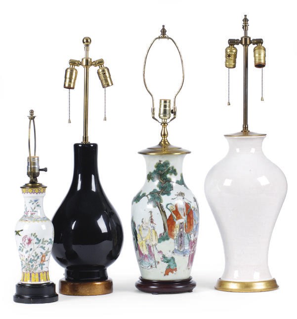 A CHINESE PORCELAIN VASE MOUNTED AS A LAMP,