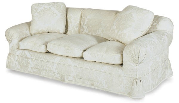 A STAINED-WOOD AND UPHOLSTERED SOFA,