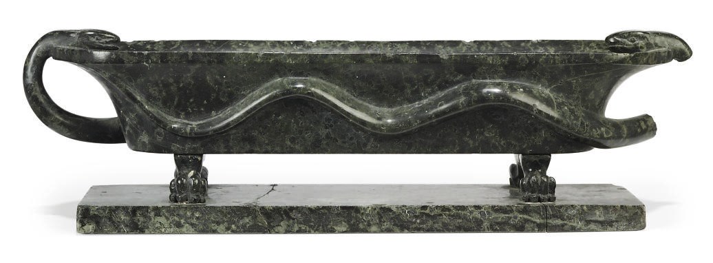 AN ITALIAN GREEN SERPENTINE MARBLE PEN-TRAY
