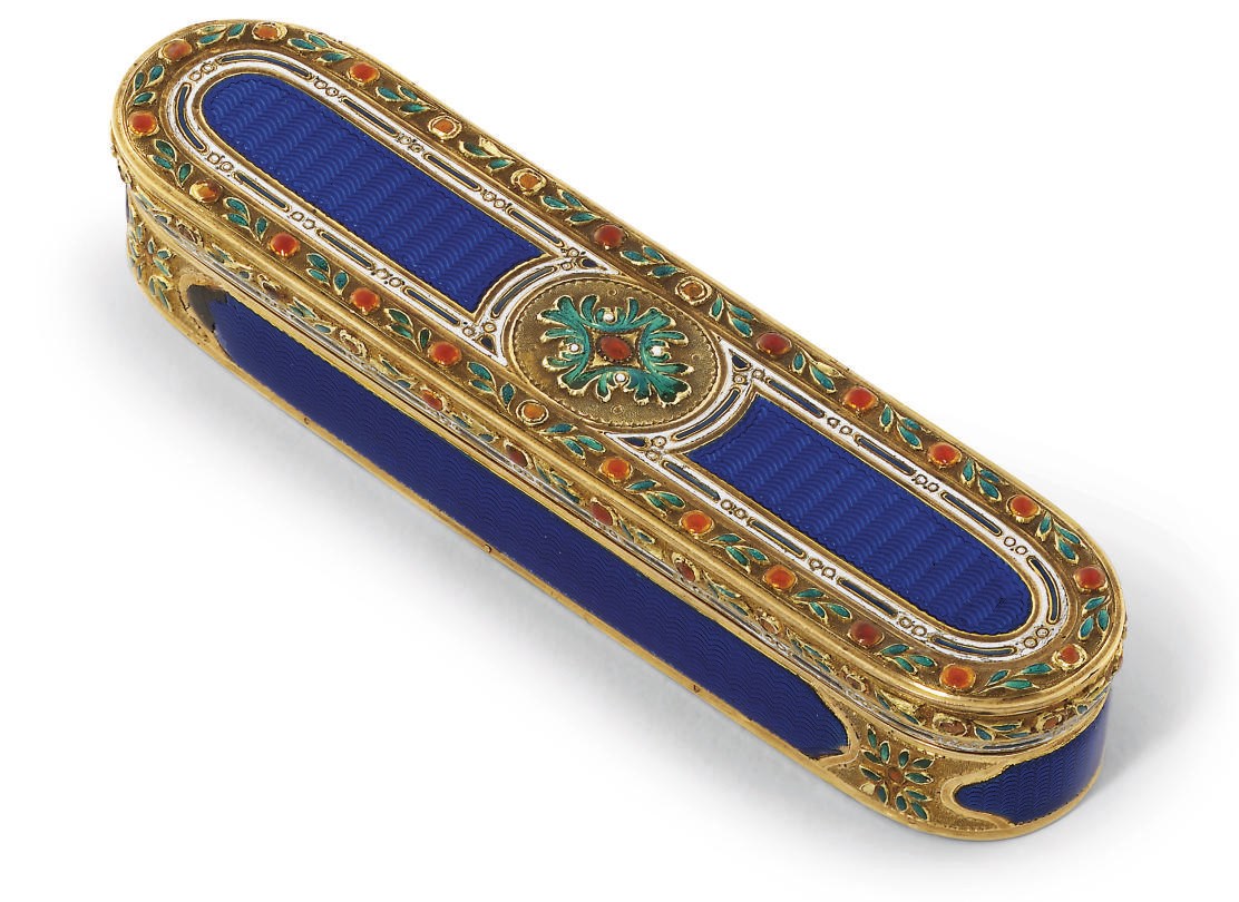 A LOUIS XVI ENAMELLED GOLD TOOTHPICK CASE