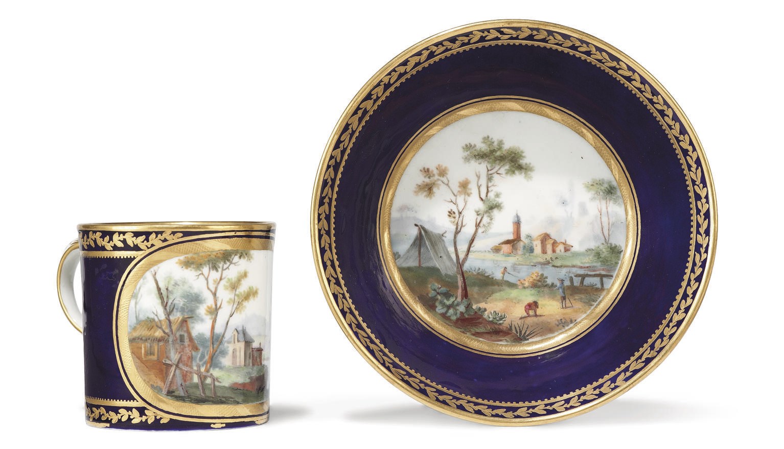 A SEVRES DARK-BLUE-GROUND CUP AND SAUCER