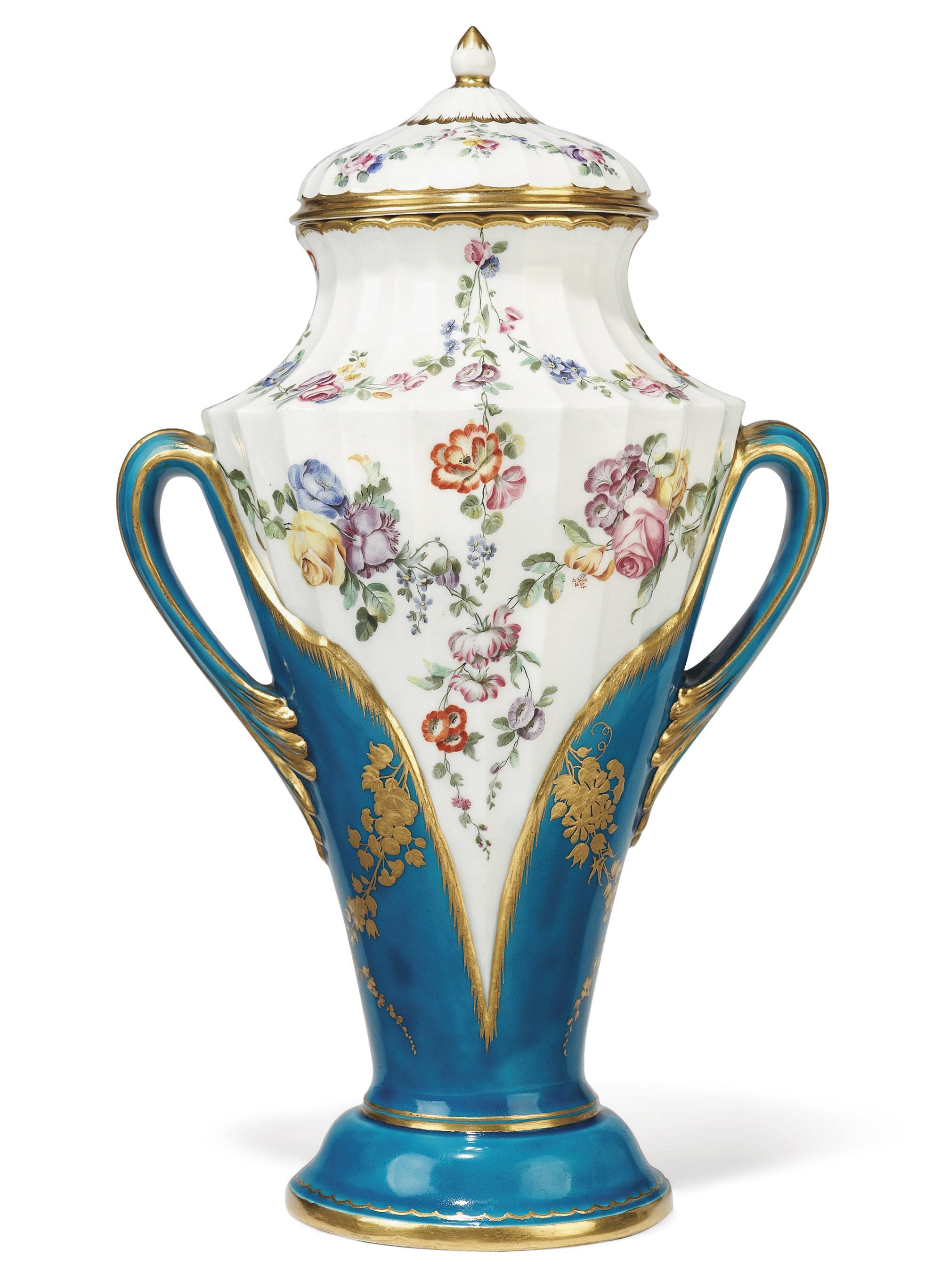 A VINCENNES TWO-HANDLED VASE AND COVER (VASE A CORSET 1ERE GRANDEUR OR VASE CANNELE)