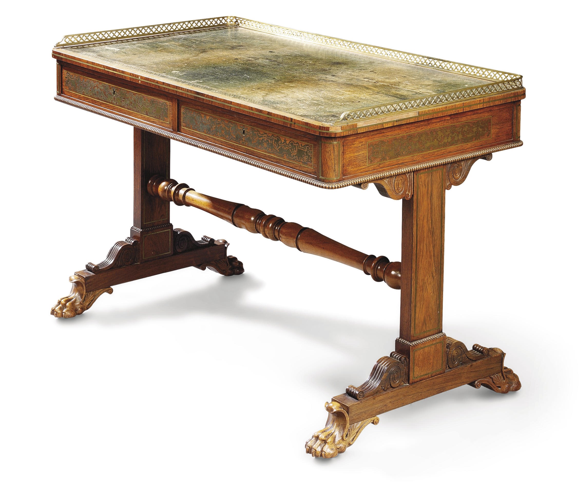 A REGENCY BRASS-INLAID ROSEWOOD WRITING-TABLE