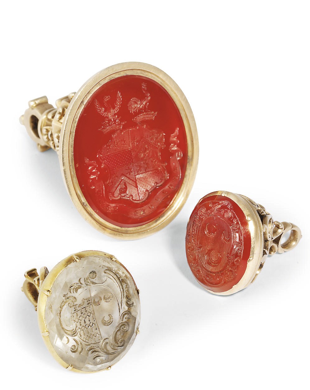 THREE GOLD-MOUNTED FOB SEALS