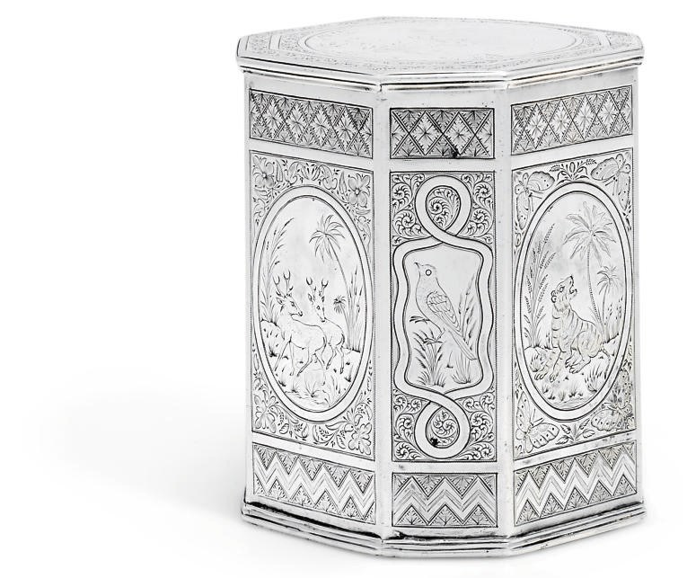 AN INDIAN SILVER TEA-CANISTER
