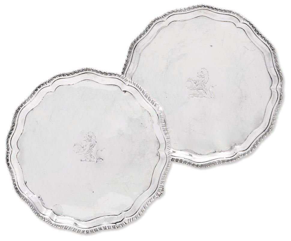 A PAIR OF GEORGE III SILVER SALVERS