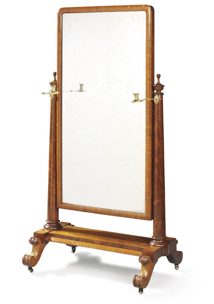 A GEORGE IV MAHOGANY CHEVAL MIRROR