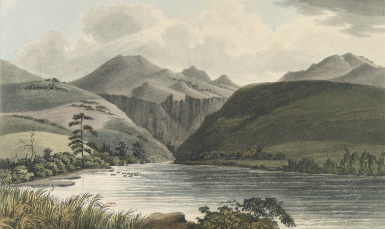 JAMES, Edwin (1797-1861).  Account of an Expedition from Pittsburgh to the Rocky Mountains, performed in the years 1819, 1820. London: Longman [etc.], 1823. 3 volumes, 8°. 2 coloured aquatint frontispieces, one folding engraved "Map of the Country drained by the Mississippi", 7 plates, one folding, one with hand-colouring (short tear without loss to folding map, occasional spotting, plates offset). Contemporary half calf, spines gilt with green morocco lettering pieces. FIRST ENGLISH EDITION. Abbey Travel 650; Howes &41; Sabin 35683: "A valuable contribution to geographical and ethnographical literature."	 (3)