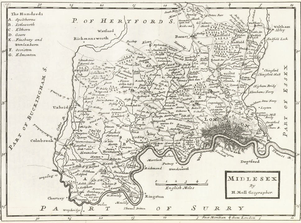 MOLL, Herman (d. 1732).  A New Description of England and Wales, With the Adjacent Islands. London: H. Moll (and others), 1724. 2°. 2 folding engraved general maps of England and Wales, title printed in red and black, 48 engraved county maps, one folding (upper forecorner of title torn away just touching engraved frame, map of Derbyshire detached and torn without loss, some wax spillage on verso of map of Cornwall visible on recto, some light spotting and staining). Contemporary panelled calf (rebacked and heavily rubbed). Provenance: "Hill Boothby, June 4th, 1736" (inscription at head of preface); occasional early annotation, most extensively to verso of map of Cornwall. Chubb CLXI.
